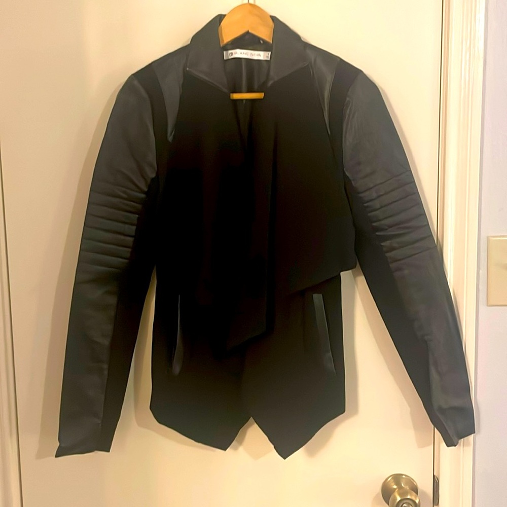 Blanc Noir - Drape Front Black Moto Jacket/Blazer